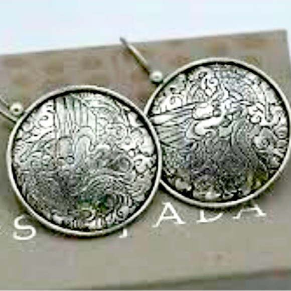 Silpada Vintage RARE Sterling Silver Etched Asian Dragon Circle Disc Earrings - Picture 4 of 4